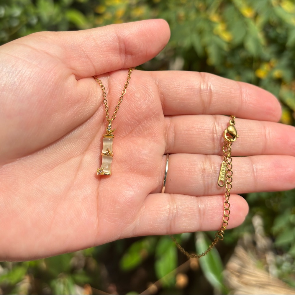 18K Gold Plated Stainless Steel Bamboo Pendant Necklace